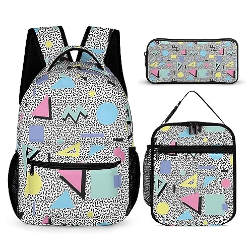 Rucksack-Set für Kinder, Ölgemälde-Stil, 3-teilig, Teenager, Jungen, Schultasche mit Thermo-Lunchboxen, Stifthalter, Tt-17, Einheitsgröße, Tagesrucksäcke von fifbird