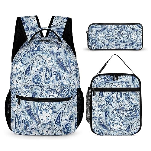 Rucksack-Set für Kinder, Paisley-Stil, 3-teilig, Teenager, Jungen, Schultasche mit Thermo-Lunchboxen, Stifthalter, Tt-21, Einheitsgröße, Tagesrucksäcke von fifbird