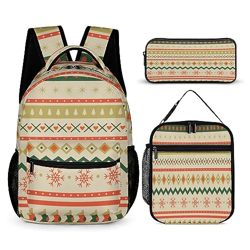 Rucksack-Set im Weihnachtsstil für Kinder, 3-teilig, Teenager, Jungen, Schultasche mit Thermo-Lunchboxen, Stifthalter, Tt-17, Einheitsgröße, Tagesrucksäcke von fifbird