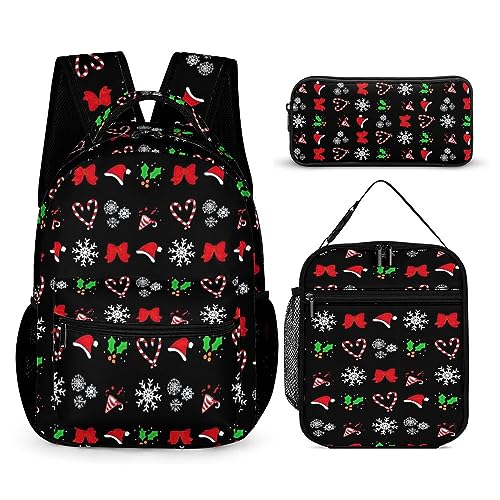 Rucksack-Set im Weihnachtsstil für Kinder, 3-teilig, Teenager, Jungen, Schultasche mit Thermo-Lunchboxen, Stifthalter, Tt-7, Einheitsgröße, Tagesrucksäcke von fifbird