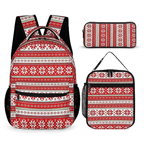 Rucksack-Set im Weihnachtsstil für Kinder, 3-teilig, Teenager, Jungen, Schultasche mit Thermo-Lunchboxen, Stifthalter, Tt-8, Einheitsgröße, Tagesrucksäcke von fifbird