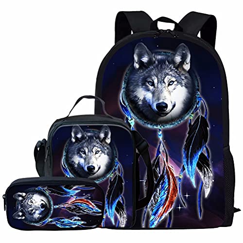 Rucksack für Kinder, Jungen, Mädchen, Teenager, langlebig, 43,2 cm, Schulbüchertaschen, Wolfsdruck, Animal Black Wo, Einheitsgröße, Tagesrucksäcke von fifbird