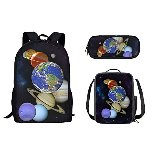 Schüler-Schulrucksack für Damen und Herren, Reise-Büchertaschen mit Lunch-Tasche und Stiftebox, Organizer für Mädchen, Jungen, Kinder, Rucksack für Mittelschule, Diebstahl, Universe Stella, von fifbird