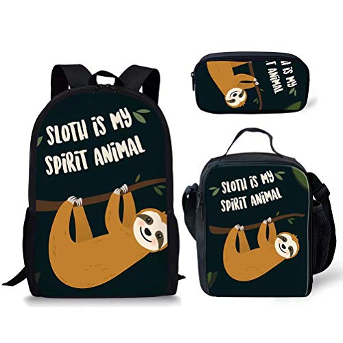 Schulrucksack Schulranzen Set Reiserucksack für Mädchen Jungen Kinder Teenager mit Lunchtasche Federmäppchen mit Faultier Druck Design, Stil-6, Einheitsgröße, Tagesrucksäcke von fifbird