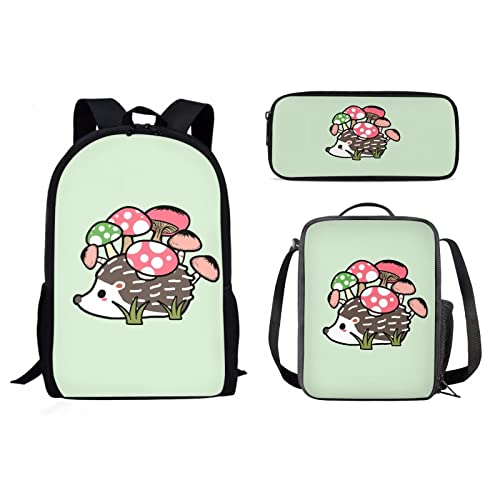 Schulrucksack-Set, Reiserucksack für Mädchen, Jungen, Kinder, Schulbüchertasche für Damen, Lunchbox, Federmäppchen, 3 Stück, Cartoon Hedgeho, Einheitsgröße, Tagesrucksäcke von fifbird