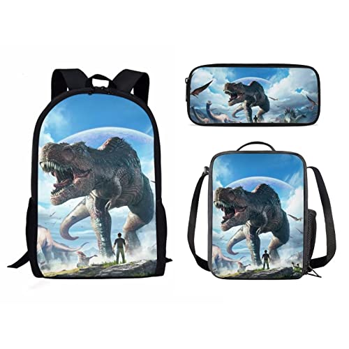 Schulrucksack-Set, Reiserucksack für Mädchen, Jungen, Kinder, Schulbüchertasche für Damen, Lunchbox, Federmäppchen, 3 Stück, Multisaurier, Einheitsgröße, Tagesrucksäcke von fifbird