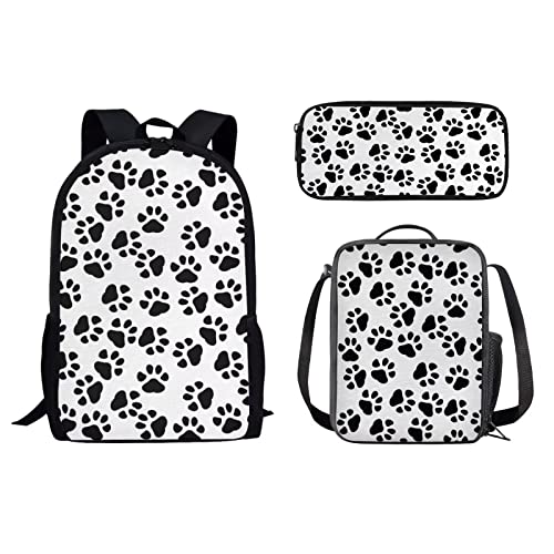 Schulrucksack-Set, Reiserucksack für Mädchen, Jungen, Kinder, Schulbüchertasche für Damen, Lunchbox, Federmäppchen, 3 Stück, Niedliche Hundepfote., Einheitsgröße, Tagesrucksäcke von fifbird