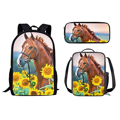 Schulrucksack-Set, Reiserucksack für Mädchen, Jungen, Kinder, Schulbüchertasche für Damen, Lunchbox, Federmäppchen, 3 Stück, Sonnenblume, Einheitsgröße, Tagesrucksäcke von fifbird