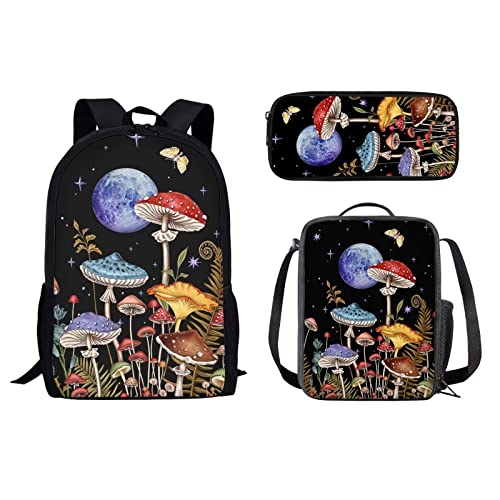 Schulrucksack-Set, Reiserucksack für Mädchen, Jungen, Kinder, Schulbüchertasche für Damen, Lunchbox, Federmäppchen, 3 Stück, Sternenpilz, Einheitsgröße, Tagesrucksäcke von fifbird