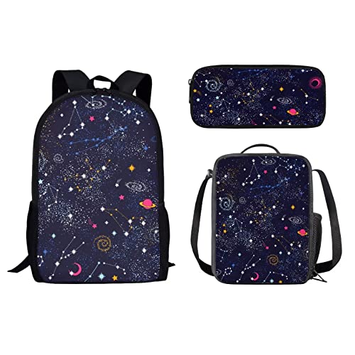 Schulrucksack-Set, Reiserucksack für Mädchen, Jungen, Kinder, Schulbüchertasche für Damen, Lunchbox, Federmäppchen, 3 Stück, Sternzeichen Sig, Einheitsgröße, Tagesrucksäcke von fifbird