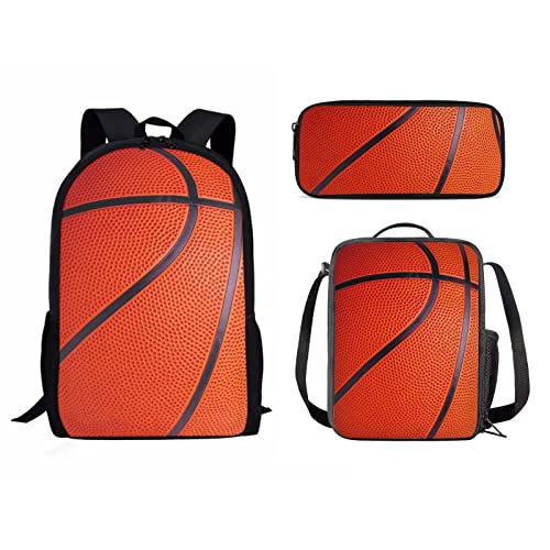 Schulrucksack-Set für Mädchen und Jungen, 3-teilig, Kinder-Reiserucksack, Büchertasche, Lunchbox für Damen, Herren, Erwachsene, Federmäppchen, Umhängetasche, Basketball, Einheitsgröße, Tagesrucksäcke von fifbird