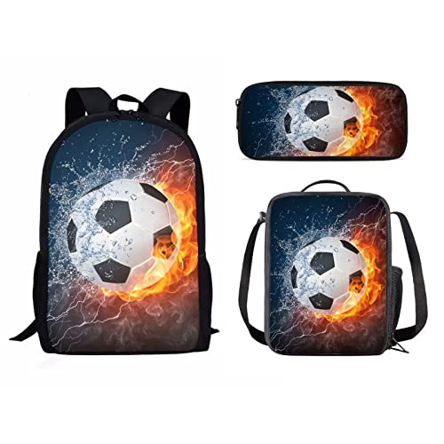 Schulrucksack-Set für Mädchen und Jungen, 3-teilig, Kinder-Reiserucksack, Büchertasche, Lunchbox für Damen, Herren, Erwachsene, Federmäppchen, Umhängetasche, Football Fire W, Einheitsgröße, von fifbird