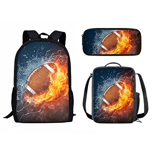 Schulrucksack-Set für Mädchen und Jungen, 3-teilig, Kinder-Reiserucksack, Büchertasche, Lunchbox für Damen, Herren, Erwachsene, Federmäppchen, Umhängetasche, Rugby, Einheitsgröße, Tagesrucksäcke von fifbird