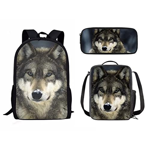 Schulrucksack-Set für Mädchen und Jungen, 3-teilig, Kinder-Reiserucksack, Büchertasche, Lunchbox für Damen, Herren, Erwachsene, Federmäppchen, Umhängetasche, Vicious Wolf, Einheitsgröße, von fifbird