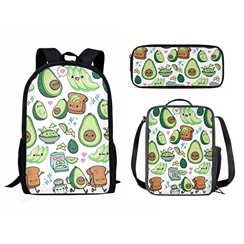 Schulrucksack-Set für Mädchen und Jungen, 3-teilig, Kinder-Reiserucksack, Büchertasche, Lunchbox für Damen, Herren, Erwachsene, Federmäppchen, Umhängetasche, avocado, Einheitsgröße, Tagesrucksäcke von fifbird