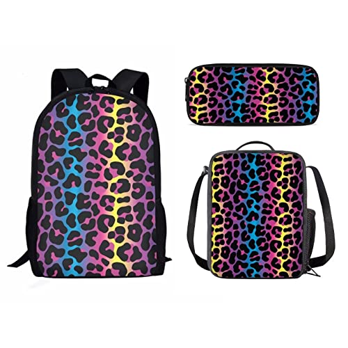 Schulrucksack-Set für Mädchen und Jungen, 3-teilig, Kinder-Reiserucksack, Büchertasche, Lunchbox für Damen, Herren, Erwachsene, Federmäppchen, Umhängetasche, leopardenmuster, Einheitsgröße, von fifbird