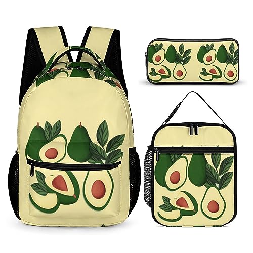 Schulrucksack für Kinder, Federmäppchen, Schultertaschen, Jugend Avocado-Tasche, modisch, praktische Büchertasche, geeignet für Jugendliche und Studenten, 3 Stück, Multi27, Einheitsgröße, von fifbird