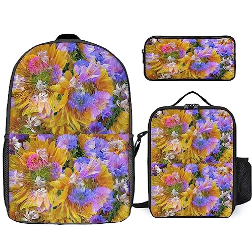 Schultasche mit Blumenmuster, Schulrucksack für Mädchen, Kinder, Jungen, Rucksack, Büchertasche mit Lunchtasche und Federmäppchen für Elementary (3-in-1-Rucksack-Set), Tt-5, Einheitsgröße, von fifbird