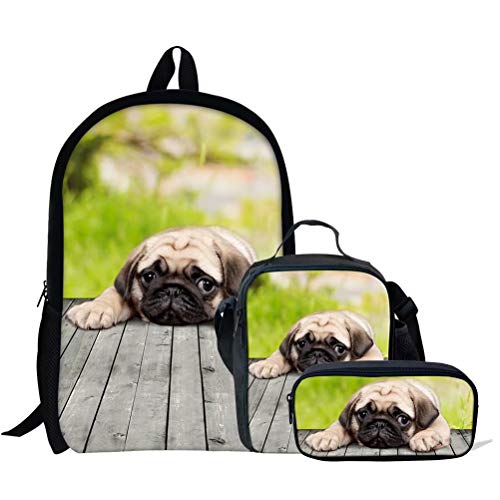 Schultaschen-Set für Mädchen, Tierpferd-Druck, 3-teilig, Kinder-Büchertasche, Schulrucksack, Handtasche, Geldbörse, leicht, große Büchertaschen, Niedlicher Hund, 2 (3 Stück), Einheitsgröße, von fifbird