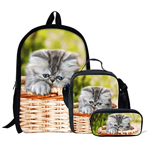 fifbird Schultaschen-Set für Mädchen, Tierpferd-Druck, 3-teilig, Kinder-Büchertasche, Schulrucksack, Handtasche, Geldbörse, leicht, große Büchertaschen, Schöne Katze, 2 (3, Einheitsgröße, Tagesrucksäcke, BAG3SET von fifbird