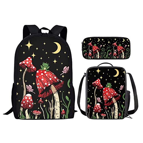 Sea Otter Schulrucksack für Mädchen mit Lunchbox, Grundschüler, Büchertasche, 3-in-1, Schulranzen-Set für Jungen, Rucksack, Geldbörse, Kinder, niedliche Büchertaschen, Federmäppchen, Pilzfrosch S, von fifbird