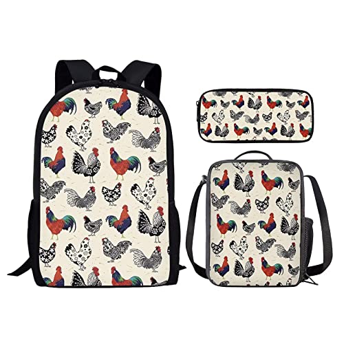 Sea Otter Schulrucksack für Mädchen mit Lunchbox, Grundschüler, Büchertasche, 3-in-1, Schulranzen-Set für Jungen, Rucksack, Geldbörse, Kinder, niedliche Büchertaschen, Federmäppchen, Huhn Hahn, von fifbird