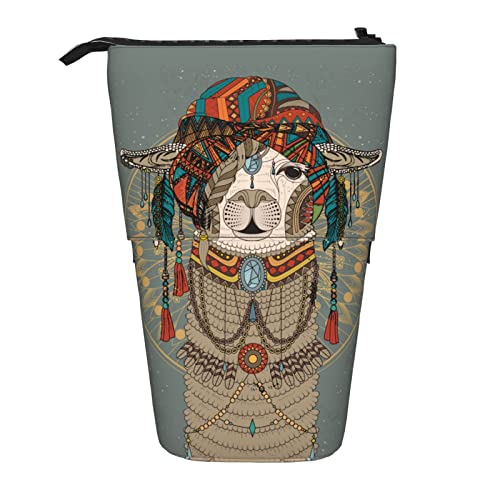 Stehender Stifthalter, ästhetisches Alpaka mit traditionellem Schal, Tiermotiv, Vintage-Stil, Aquarell-Ständer, Stifthalter, personalisierbar, leicht, stehend, für Mädchen, Studenten, mehrfarbig, von fifbird