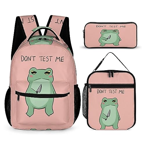 Ugly Guy Frog Rucksack-Set für Kinder, 3-teiliges Schulranzen-Set mit Thermo-Lunchboxen, Stifthalter, Tt-1, Einheitsgröße, Tagesrucksäcke von fifbird