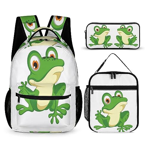 Ugly Guy Frog Rucksack-Set für Kinder, 3-teiliges Schulranzen-Set mit Thermo-Lunchboxen, Stifthalter, Tt-11, Einheitsgröße, Tagesrucksäcke von fifbird