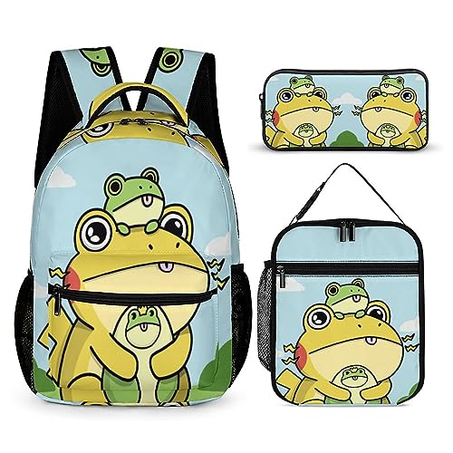 Ugly Guy Frog Rucksack-Set für Kinder, 3-teiliges Schulranzen-Set mit Thermo-Lunchboxen, Stifthalter, Tt-2, Einheitsgröße, Tagesrucksäcke von fifbird