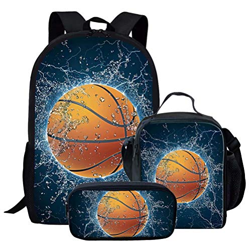 cCool Schulrucksack-Set mit Basketball-Aufdruck, für Kinder, Mädchen, Büchertasche mit Lunchtasche und Federmäppchen, 3-teilig, Basketball-2 (3p, Einheitsgröße, Tagesrucksäcke von fifbird