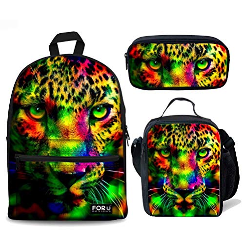 fifbird 3 Stück Kinder Schulranzen Set Galaxy Pferd Rucksack mit Lunchbox Federmäppchen für Jungen Mädchen Große Büchertaschen Damen Herren Canvas Rucksack, Multi Leopard (3, Einheitsgröße, von fifbird