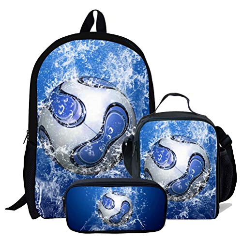 fifbird 3 Stück T-Rex Dinosaurier Schultaschen Set für Jungen Canvas Rucksack Set mit cooler Lunchbox Tasche und Federmäppchen für Teenager Männer Großer Rucksack, Ball, Einheitsgröße, Tagesrucksäcke von fifbird