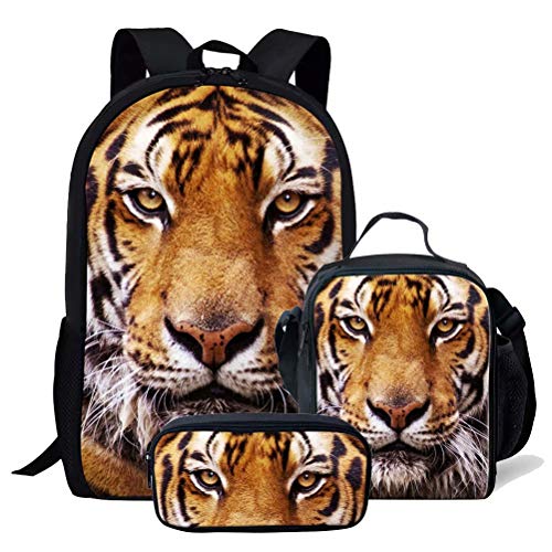 fifbird 3 Stück T-Rex Dinosaurier Schultaschen Set für Jungen Canvas Rucksack Set mit cooler Lunchbox Tasche und Federmäppchen für Teenager Männer Großer Rucksack, tiger, Einheitsgröße, Tagesrucksäcke von fifbird