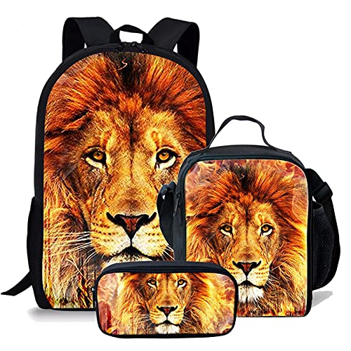 fifbird 3-in-1-Büchertaschen-Set mit Wolfskopf-Halskette, Schultasche, Jungen, Laptop, cooler Wolfs-Schulter-Tagesrucksack, Kinderrucksack, Reisetasche, Lunch-Tasche, Federmäppchen, Geschenk, gelber von fifbird