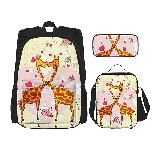 fifbird 3-in-1-Rucksack-Set mit Giraffenmotiv, Herz, Blume, Schmetterling, Schultasche für Kinder, Teenager, Mädchen, Damen, Laptop-Rucksack mit Lunchtasche, Federmäppchen, mehrfarbig 18, von fifbird