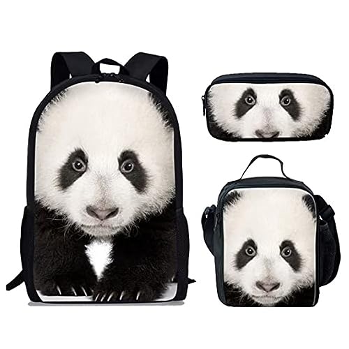 fifbird 3-in-1-Rucksack und Lunchbox-Set für Jungen und Mädchen, mit Tierdruck, Pferde-Rucksack-Set, Ein Panda, Einheitsgröße, Tagesrucksäcke von fifbird