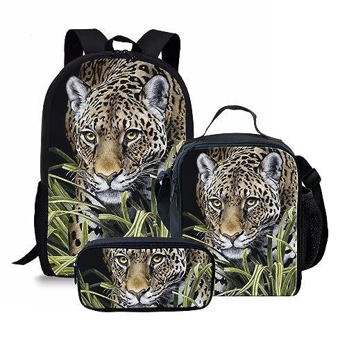 fifbird 3-in-1-Rucksack und Lunchbox-Set für Jungen und Mädchen, mit Tierdruck, Pferde-Rucksack-Set, leopard, Einheitsgröße, Tagesrucksäcke von fifbird