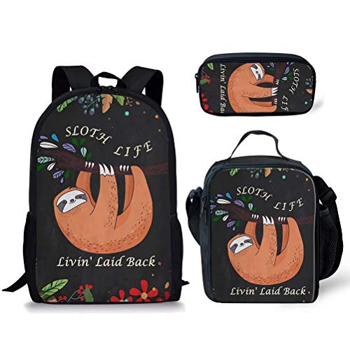 fifbird 3-teiliges Rucksack-Set mit Blumen-Faultier-Motiv, Schulrucksack, 3-teiliges Büchertasche, Thermo-Lunch-Tasche und Federmäppchen, 3 x Faultier-8, Einheitsgröße, Tagesrucksäcke von fifbird