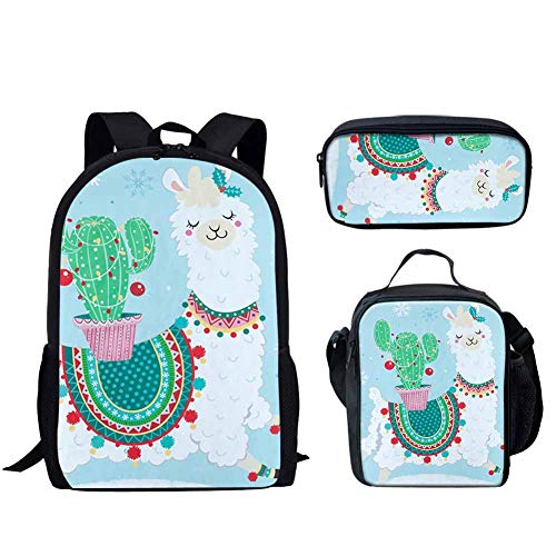 fifbird 3D-Druck Dino-Rucksack/isolierte Lunchtasche/Federmäppchen, Kinder-Schultaschen-Set 3 Stück, Kinder-Tagesrucksack, Schultertaschen, Süße Llama, Einheitsgröße, Tagesrucksäcke von fifbird