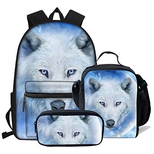 fifbird Braun-graues Rucksack-Set, 3-teilig, lässiger Schulrucksack für Damen, Teenager, Mädchen, isolierte Lunchtasche, Federmäppchen, Stiftetasche, 3 x Wolf -10, Einheitsgröße, Tagesrucksäcke von fifbird