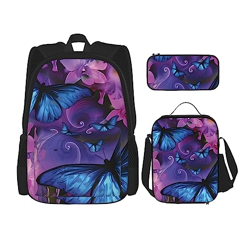 fifbird Butterfly Rucksack 3-teiliges Schulranzen mit Lunchbox und Federmäppchen Set - Geeignet für Jungen und Mädchen, Mehrfarbig4, Einheitsgröße, Tagesrucksäcke von fifbird