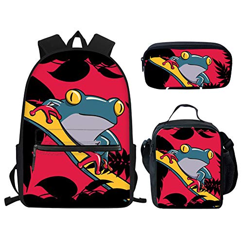 fifbird Chihuahua Print Kinder Rucksack Lunchbox Set Mädchen Schultasche für Teenager Studenten Rucksack und Lunchtasche Federmäppchen Set 3 in 1, Frosch Rot, Einheitsgröße, Tagesrucksäcke von fifbird