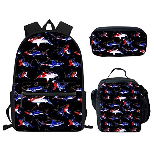 fifbird Chihuahua Print Kinder Rucksack Lunchbox Set Mädchen Schultasche für Teenager Studenten Rucksack und Lunchtasche Federmäppchen Set 3 in 1, hai, Einheitsgröße, Tagesrucksäcke von fifbird