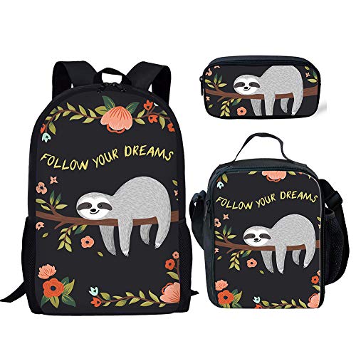 fifbird Coole Dinosaurier f Schulranzen 3er Set Schulrucksack Set Groß Umhängetasche mit Flaschenhalter Lunch Tasche Federmäppchen, Faultierträume, Einheitsgröße, Tagesrucksäcke von fifbird