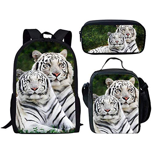 fifbird Coole Dinosaurier f Schulranzen 3er Set Schulrucksack Set Groß Umhängetasche mit Flaschenhalter Lunch Tasche Federmäppchen, weißer tiger, Einheitsgröße, Tagesrucksäcke von fifbird