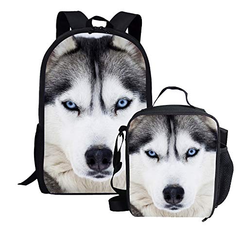 fifbird Cooler Wolf Rucksack, niedlich, für Kinder, Teenager, Jungen, Mädchen, 3-teiliges Schulbüchertaschen-Set, Grey Wolf Cg, Einheitsgröße, Tagesrucksäcke von fifbird