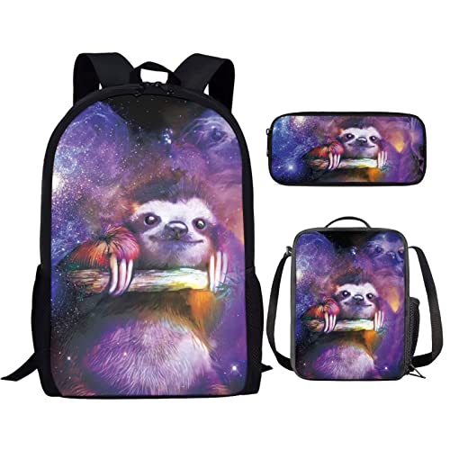 fifbird Dinosaurier-Kinder-Schulrucksack, 3er-Set, Federmäppchen, isolierte Lunchtasche, verstellbare Träger, Galaxy Faultier, Einheitsgröße, Tagesrucksäcke von fifbird