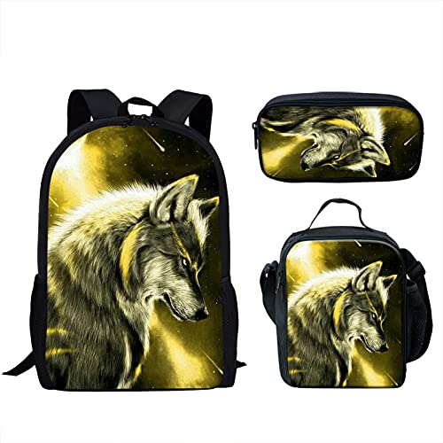 fifbird Dinosaurier-Kinder-Schulrucksack, 3er-Set, Federmäppchen, isolierte Lunchtasche, verstellbare Träger, wolf, Einheitsgröße, Tagesrucksäcke von fifbird