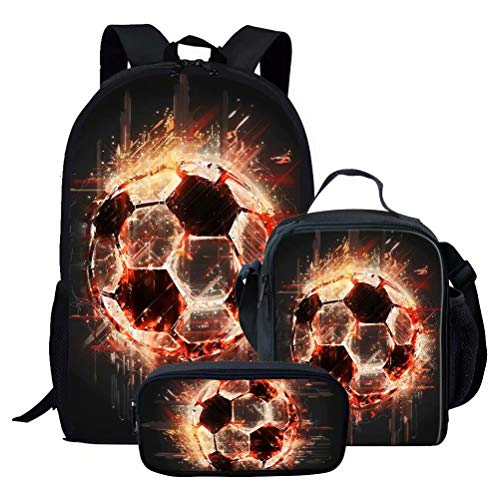 fifbird Fire 3D-Basketball-Schulrucksack-Set, 3-teilig, Schultasche, Rucksack und Kühltasche, warme Lunch-Tasche, Reißverschluss, Bleistift, Schreibwaren, Stifthalter, Schreibtisch, Muster: 7 (3 von fifbird